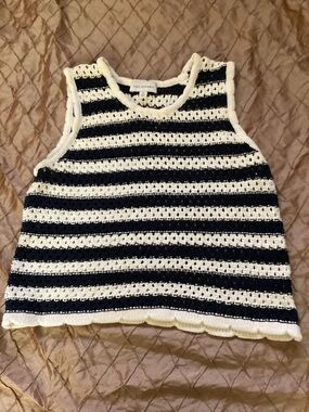 Free Assembly Navy & Cream Crochet Tank Top